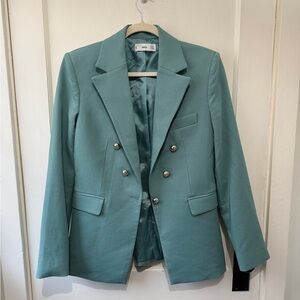 Mango Teal Green Double-Breasted Women's Blazer
